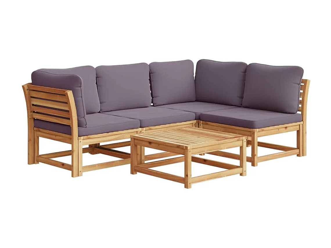 Salon de jardin avec coussins 5 pcs Bois d'acacia solide