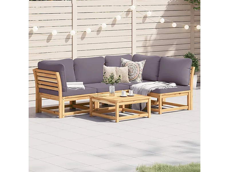 Salon de jardin avec coussins 5 pcs Bois d'acacia solide