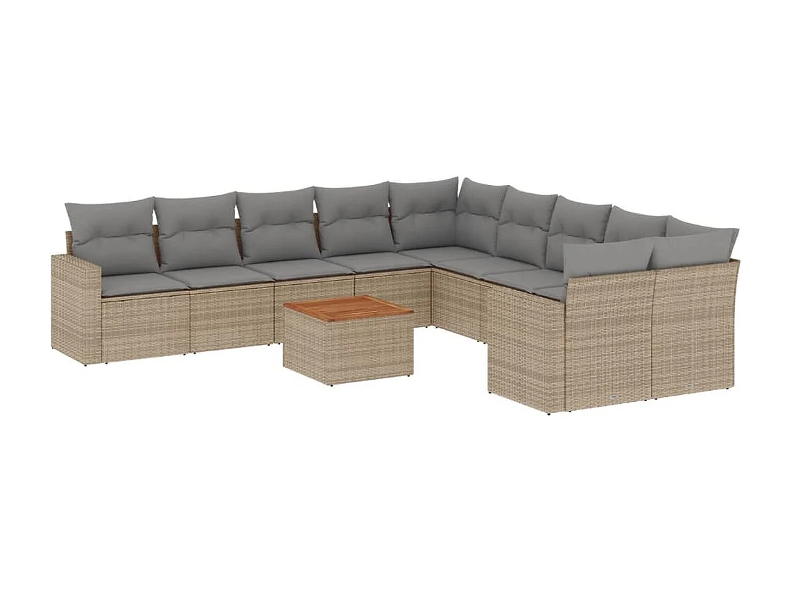 Salon de jardin 11 pcs avec coussins beige résine tressée