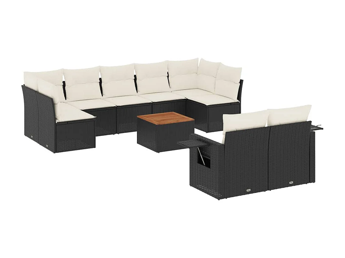 Salon de jardin 10 pcs avec coussins noir résine tressée