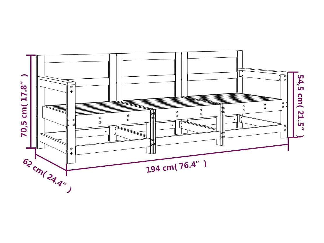 Salon de jardin 3 pcs blanc bois massif de pin