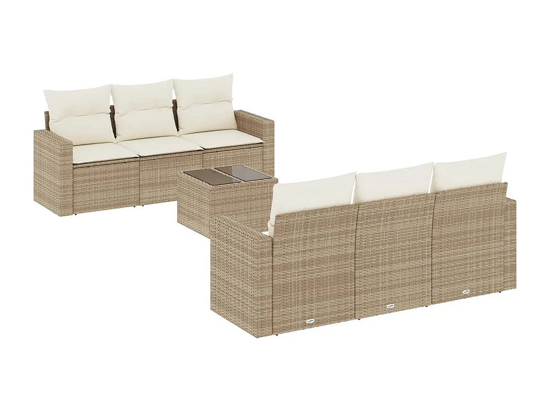 Salon de jardin avec coussins 7 pcs beige résine tressée