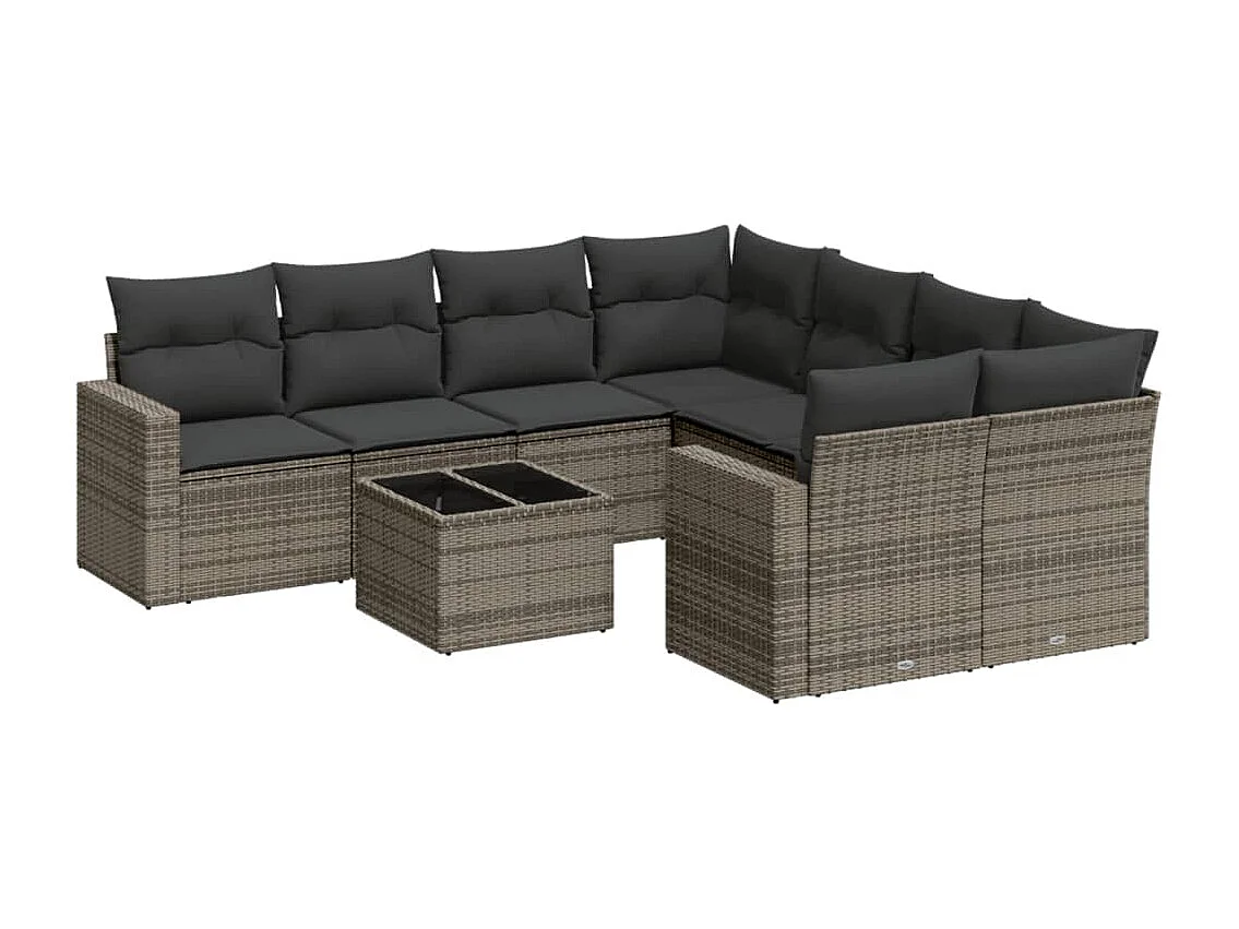 Salon de jardin 9 pcs avec coussins gris résine tressée