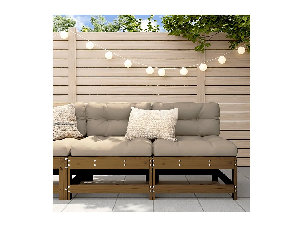 Canapés centraux de jardin 2 pcs marron miel bois de pin solide