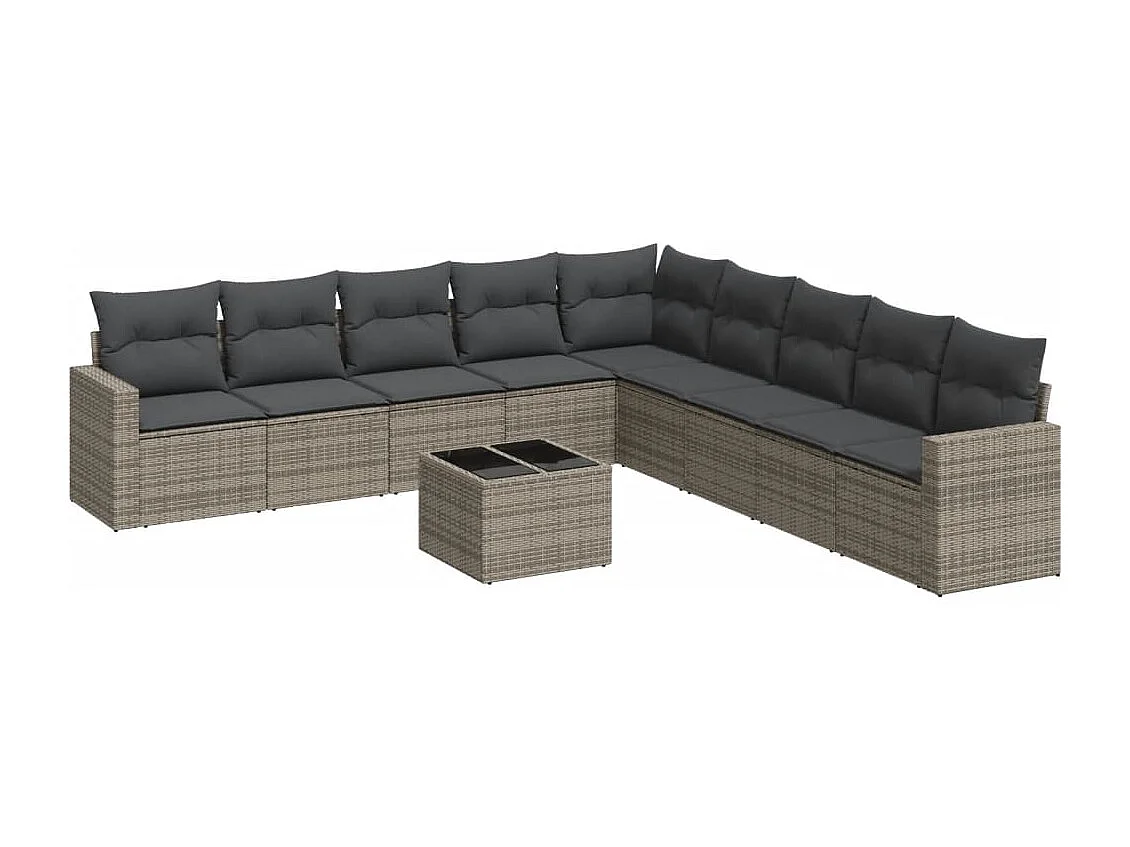 Salon de jardin avec coussins 10 pcs gris résine tressée