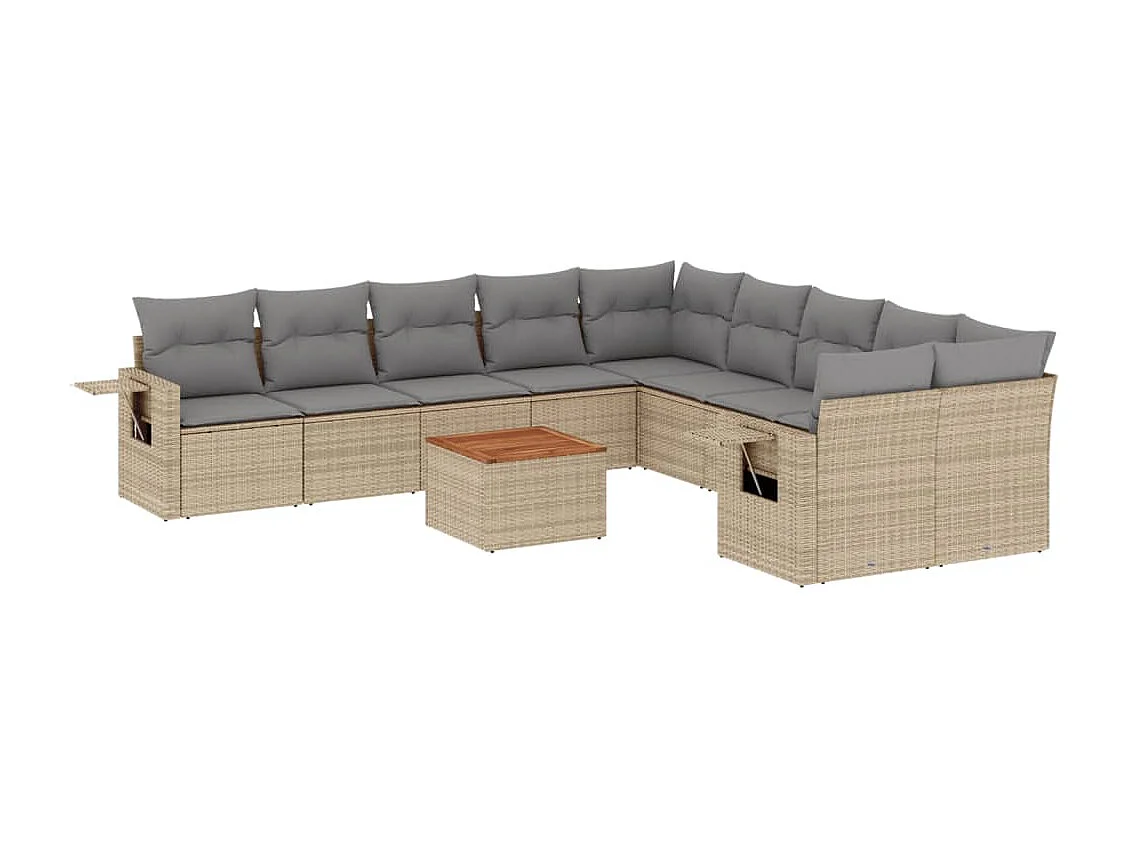 Salon de jardin 11 pcs avec coussins beige résine tressée