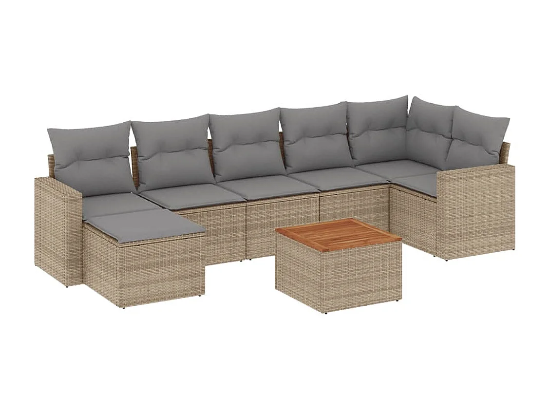 Gartenmöbel mit Kissen 8 Stück beige geflochtenes Harz