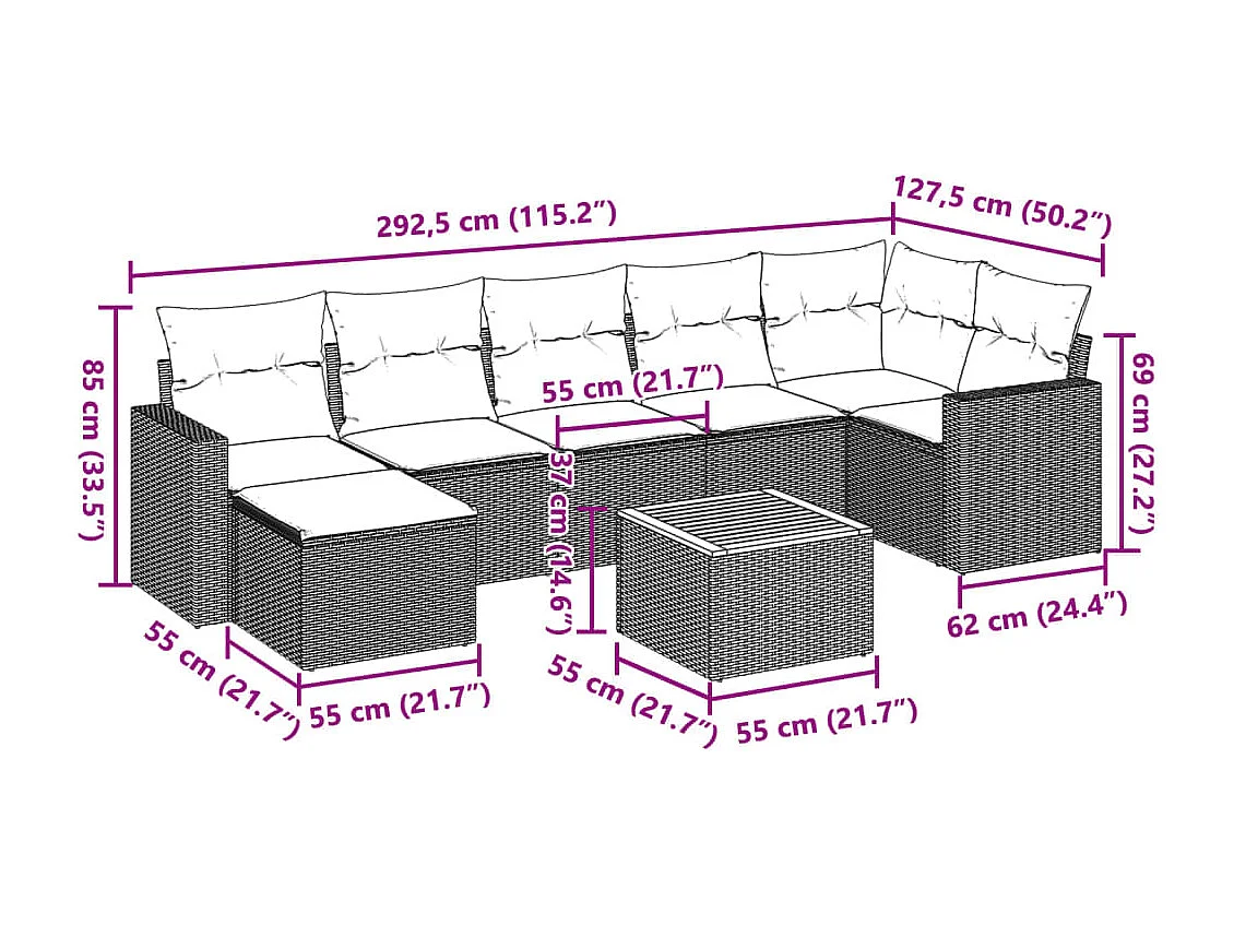 Gartenmöbel mit Kissen 8 Stück beige geflochtenes Harz