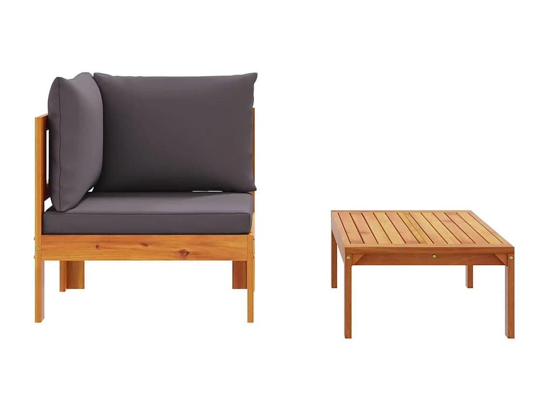 Salon de jardin avec coussins 2 pcs bois massif acacia