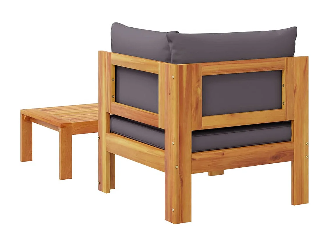 Salon de jardin avec coussins 2 pcs bois massif acacia