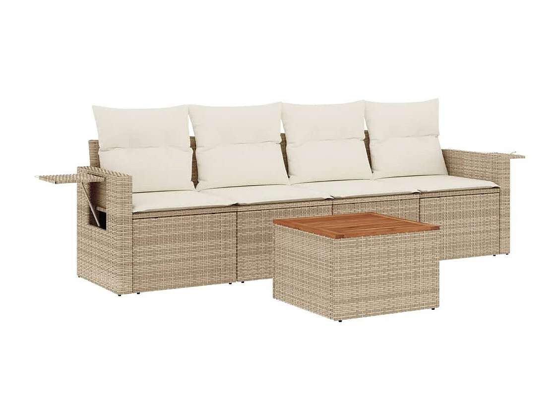 Mobile da giardino con cuscini 5 pz in resina intrecciata beige