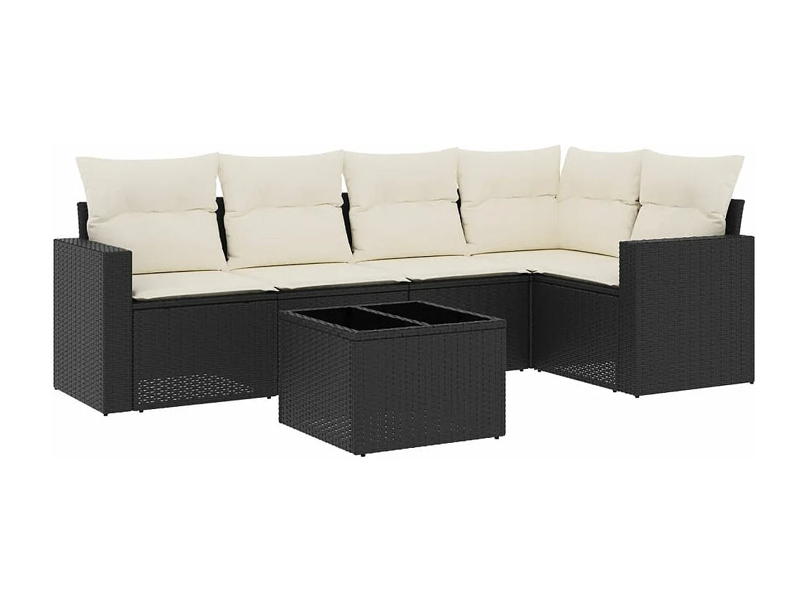 Salon de jardin 6 pcs avec coussins noir résine tressée