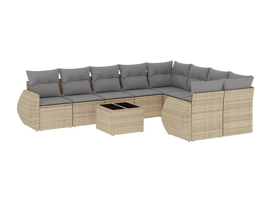 Salon de jardin avec coussins 10 pcs beige résine tressée