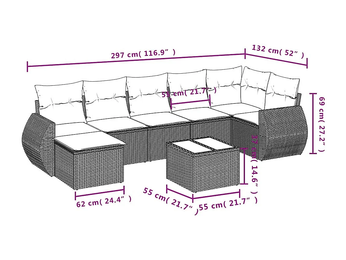 Salon de jardin 8 pcs avec coussins noir résine tressée