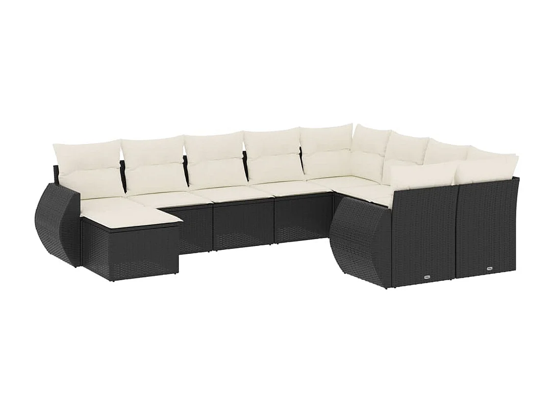 Salon de jardin 10 pcs avec coussins noir résine tressée