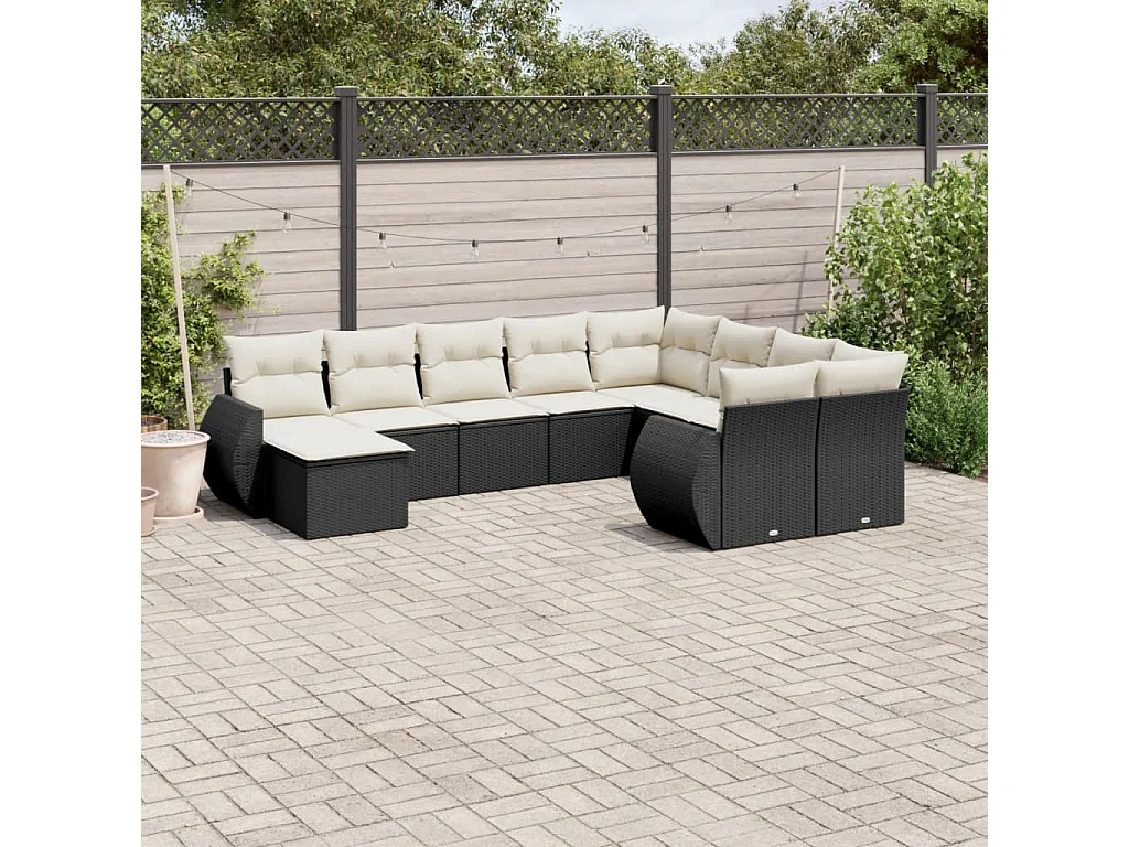 Salon de jardin 10 pcs avec coussins noir résine tressée