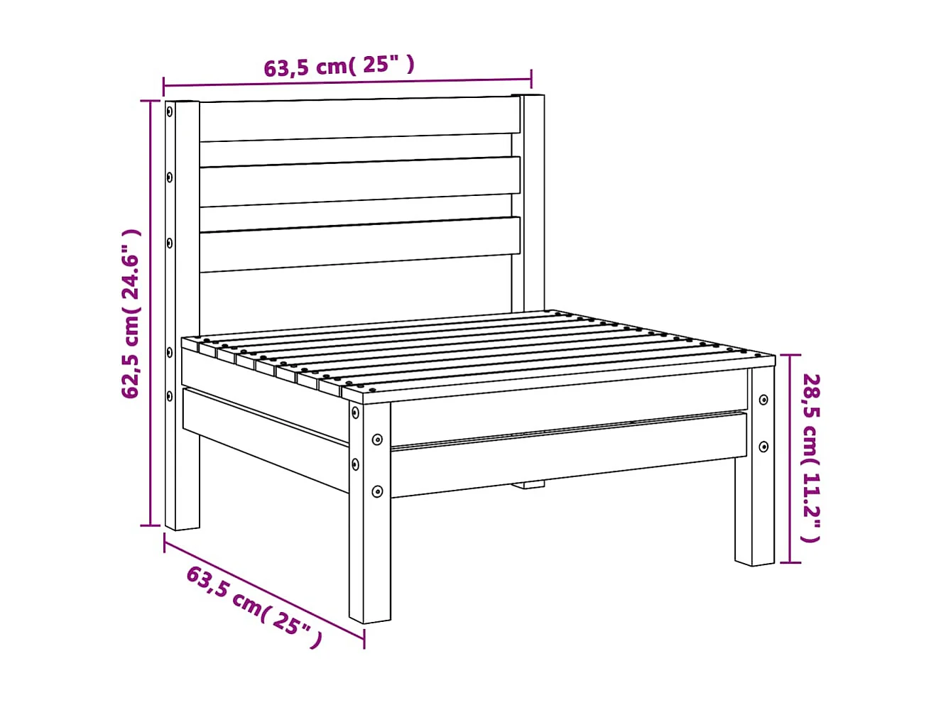 Divani da giardino senza braccioli 2 pz in legno massello Douglas