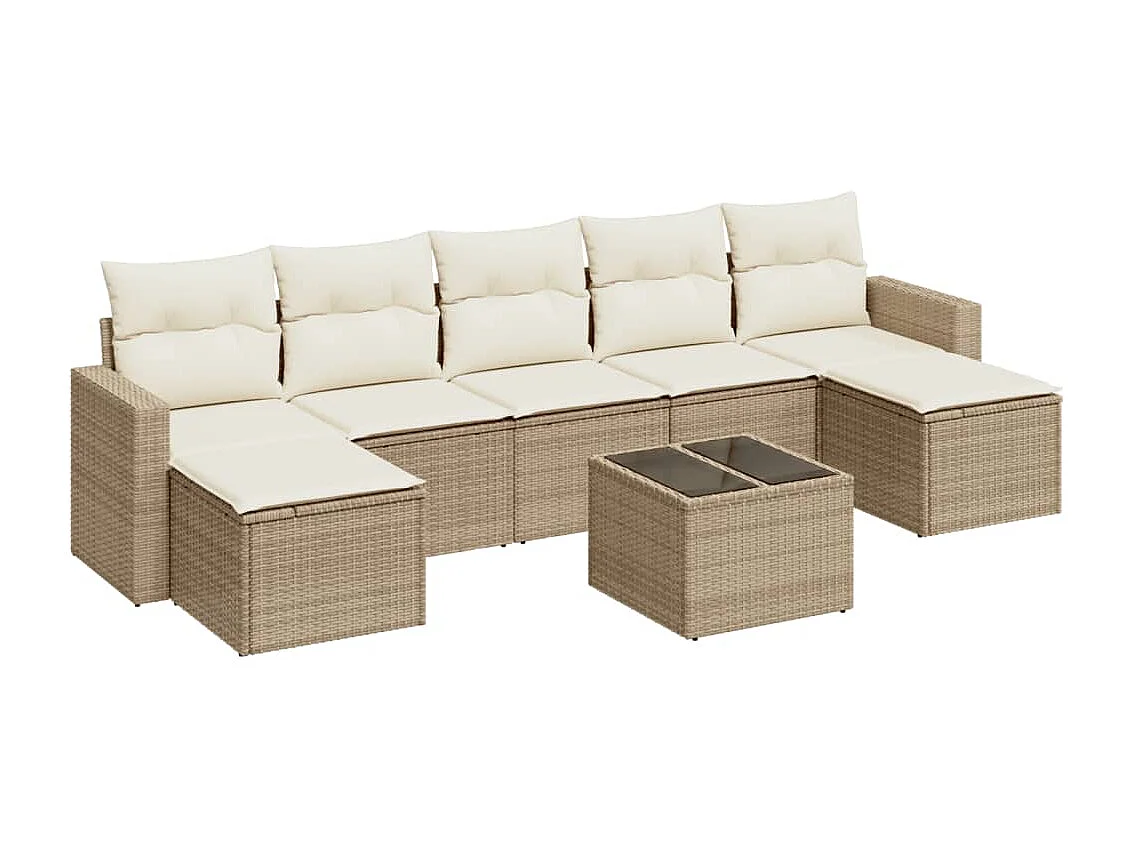 Mobile da giardino con cuscini 8 pz in resina intrecciata beige