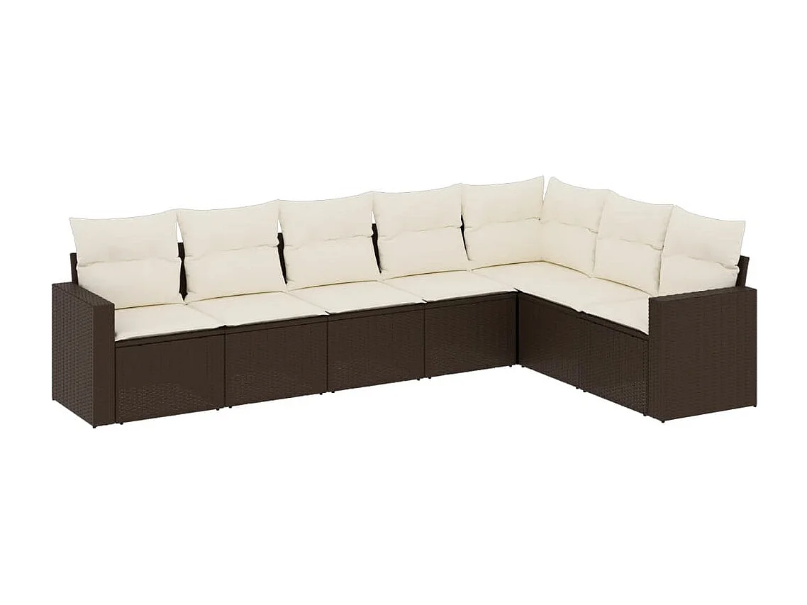 Mobile da giardino con cuscini 7 pz in resina intrecciata marrone