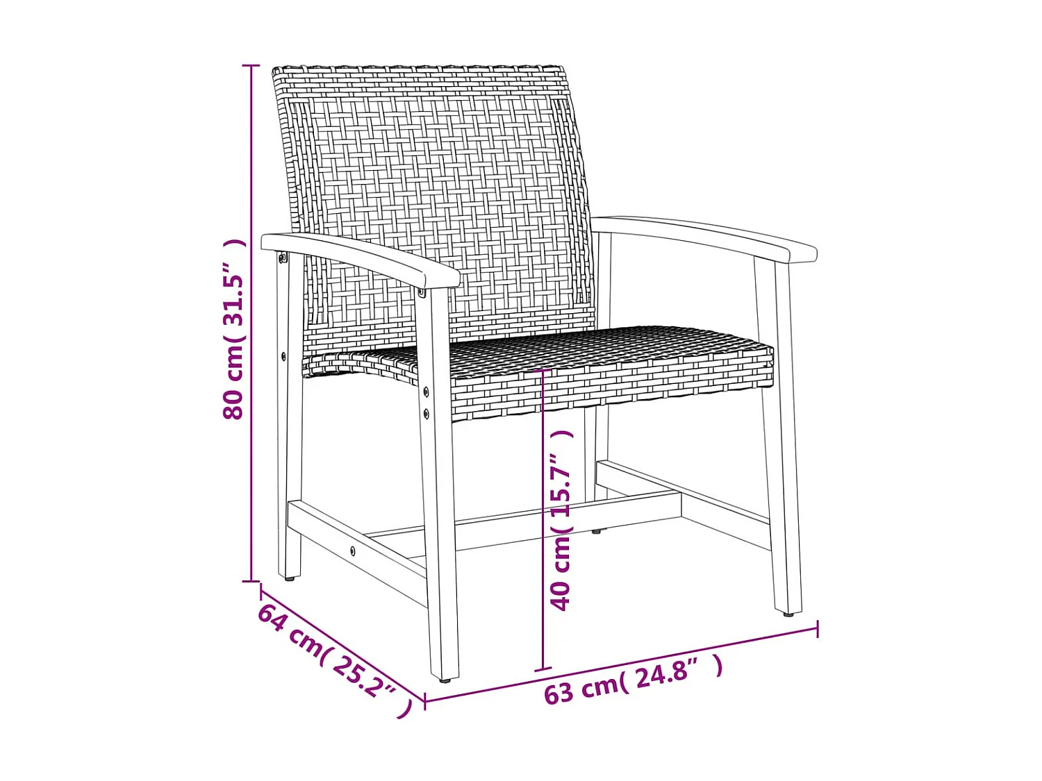 Chaises de jardin lot de 2 noir résine tressée et bois d’acacia