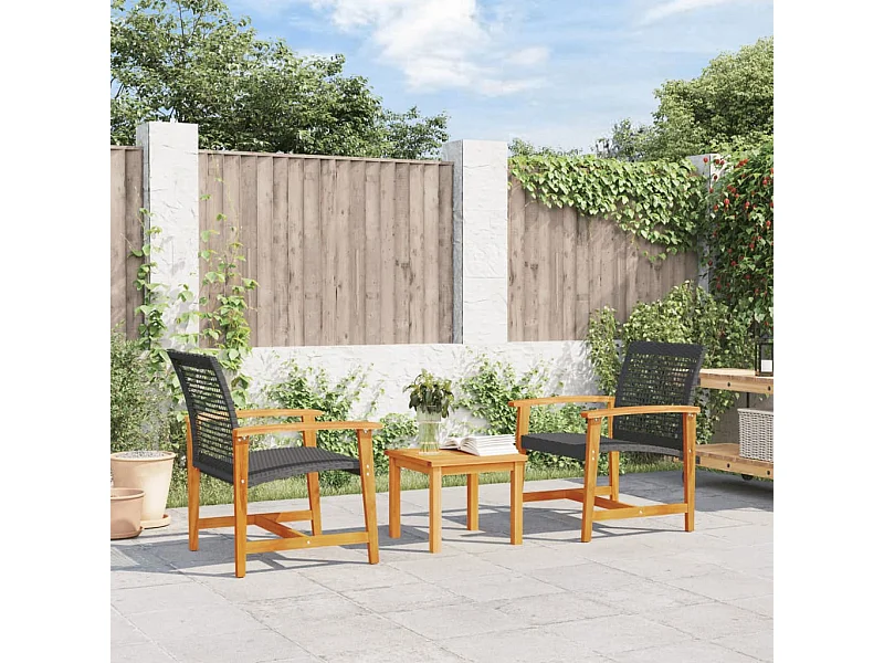 Tuinstoelen set van 2 zwart geweven hars en acaciahout