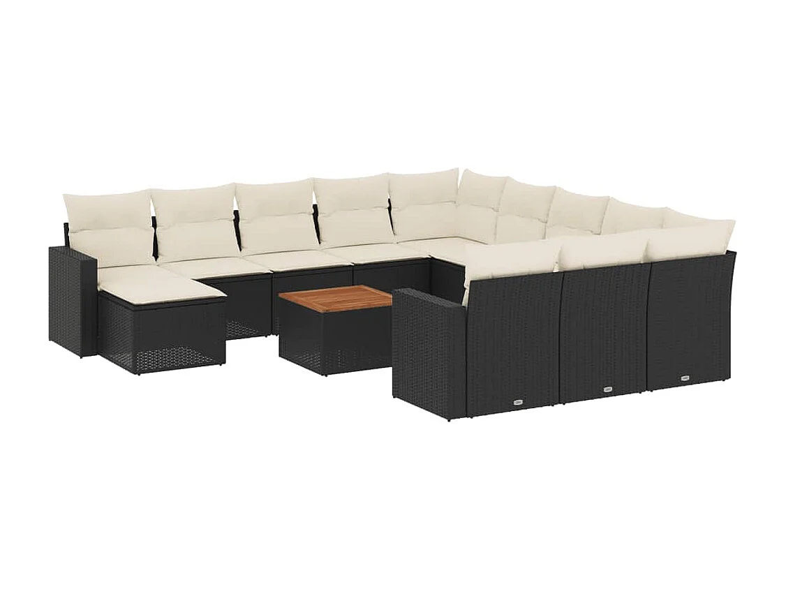 Salon de jardin avec coussins 13 pcs noir résine tressée