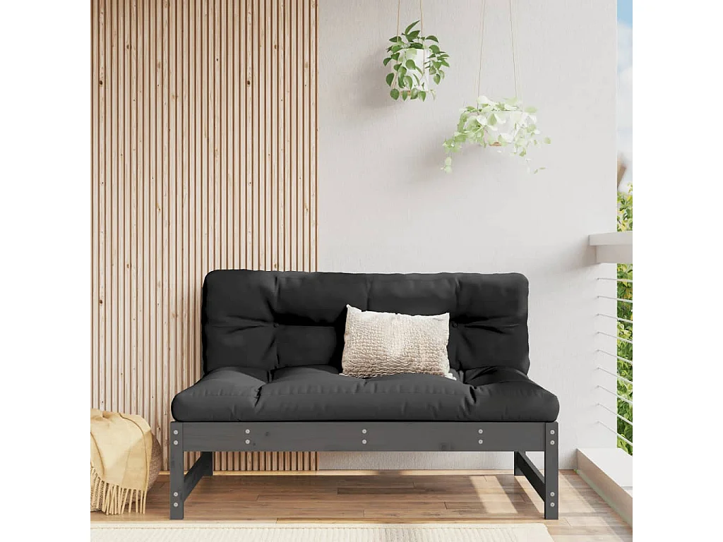 Graues zentrales Gartensofa 120x80 cm aus massivem Kiefernholz