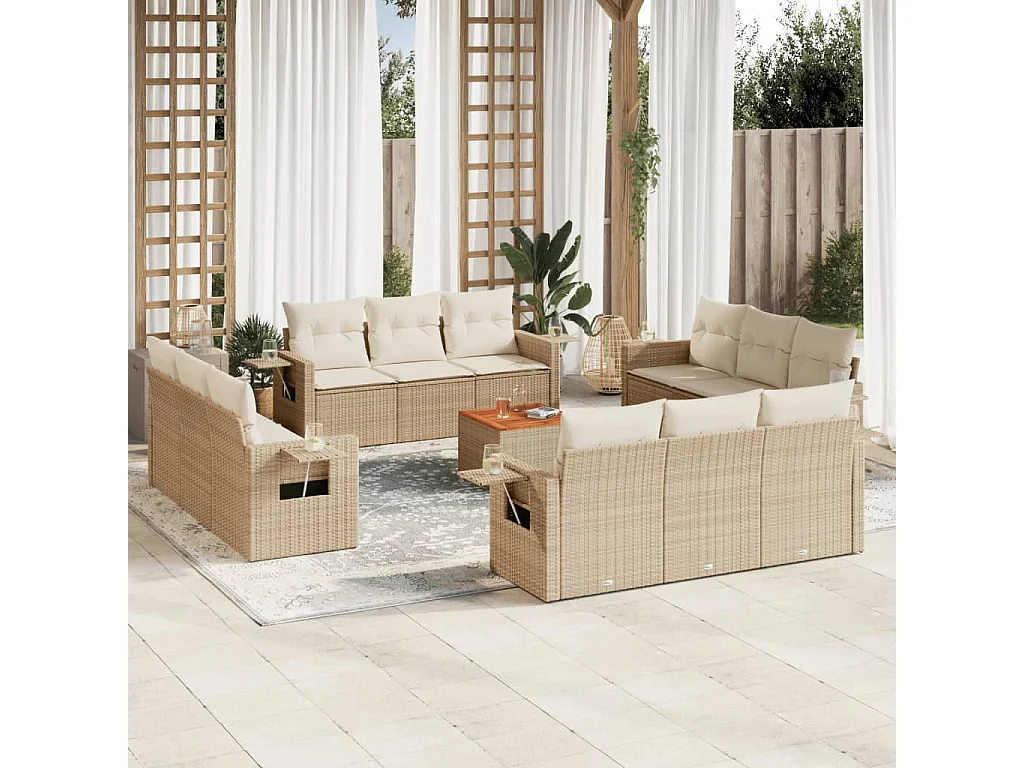 Salon de jardin avec coussins 13 pcs beige résine tressée