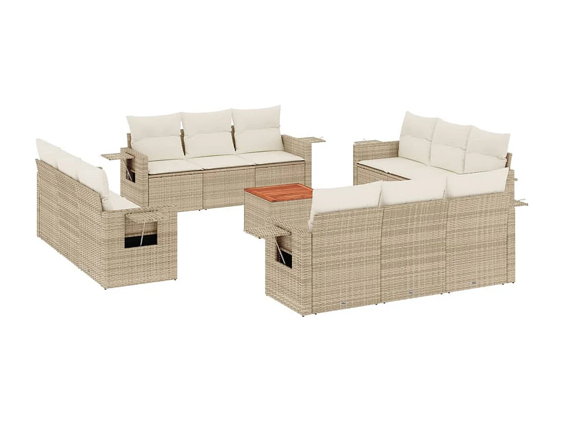 Salon de jardin avec coussins 13 pcs beige résine tressée
