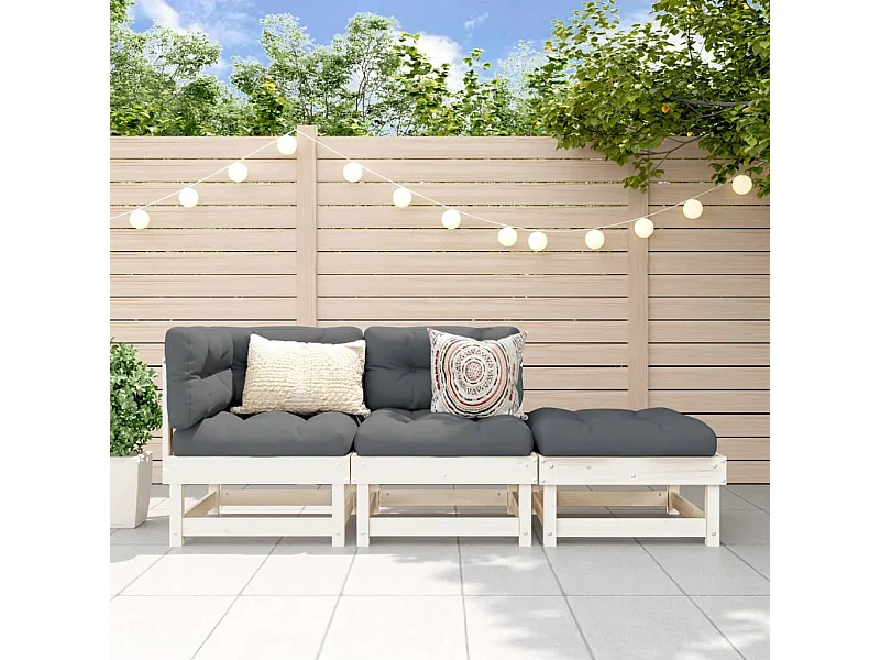 Salon de jardin 3 pcs blanc bois massif de pin