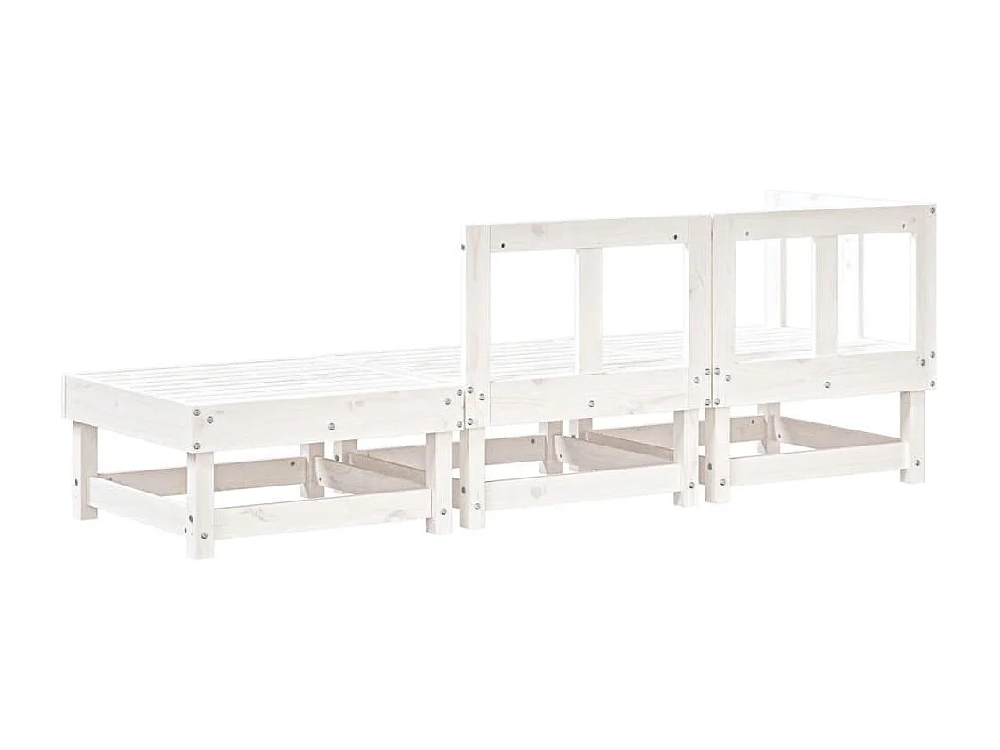 Salon de jardin 3 pcs blanc bois massif de pin
