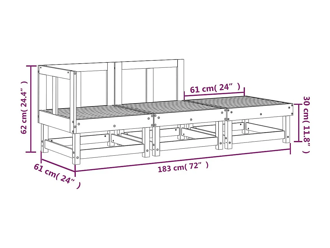 Salon de jardin 3 pcs blanc bois massif de pin