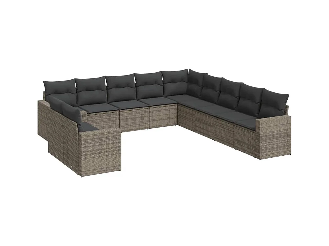 Salon de jardin 11 pcs avec coussins gris résine tressée