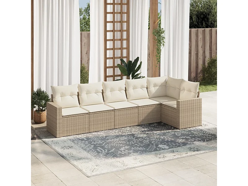 Salon de jardin avec coussins 6 pcs beige résine tressée