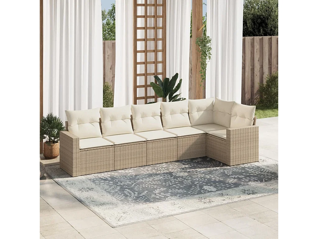 Salon de jardin avec coussins 6 pcs beige résine tressée