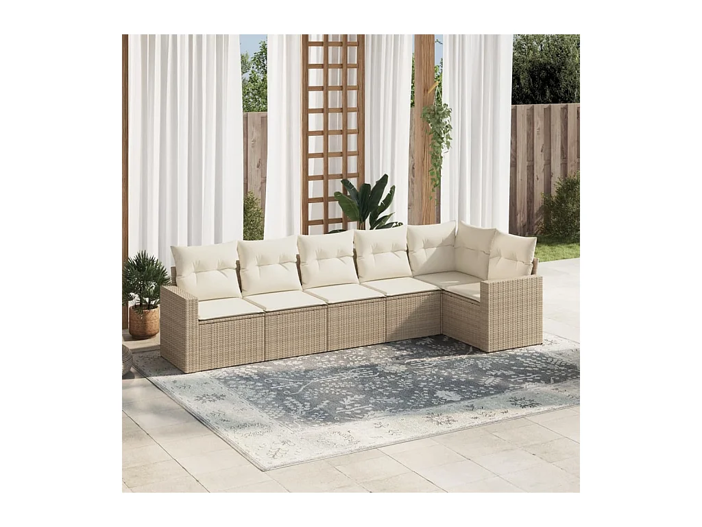 Salon de jardin avec coussins 6 pcs beige résine tressée