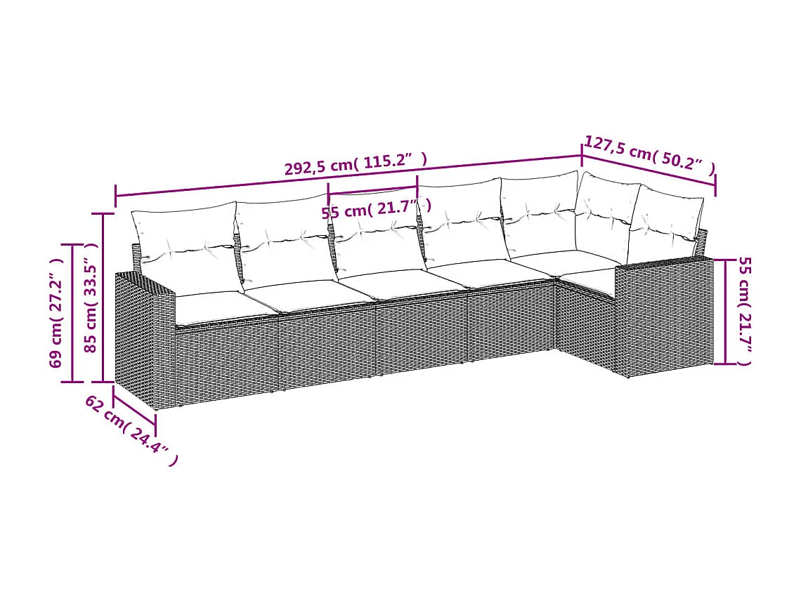 Salon de jardin avec coussins 6 pcs beige résine tressée