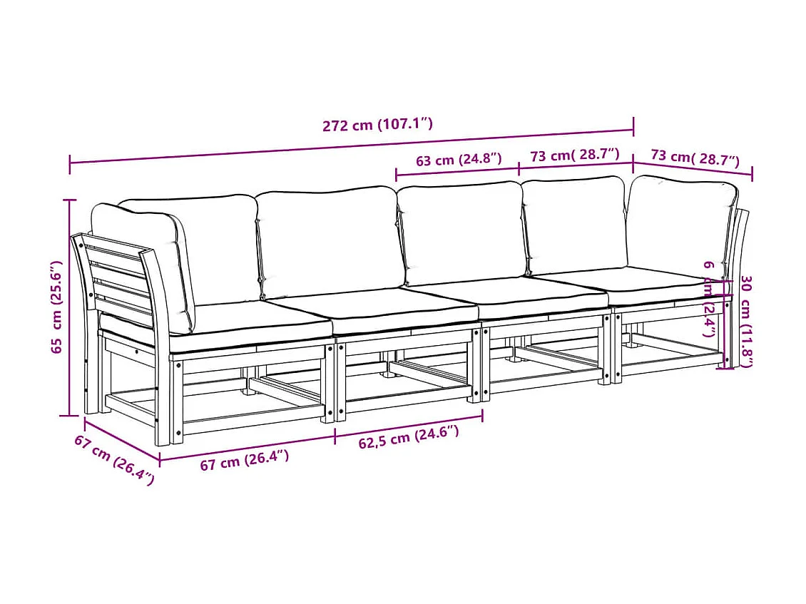 Salon de jardin 4 pcs avec coussins Bois d'acacia solide