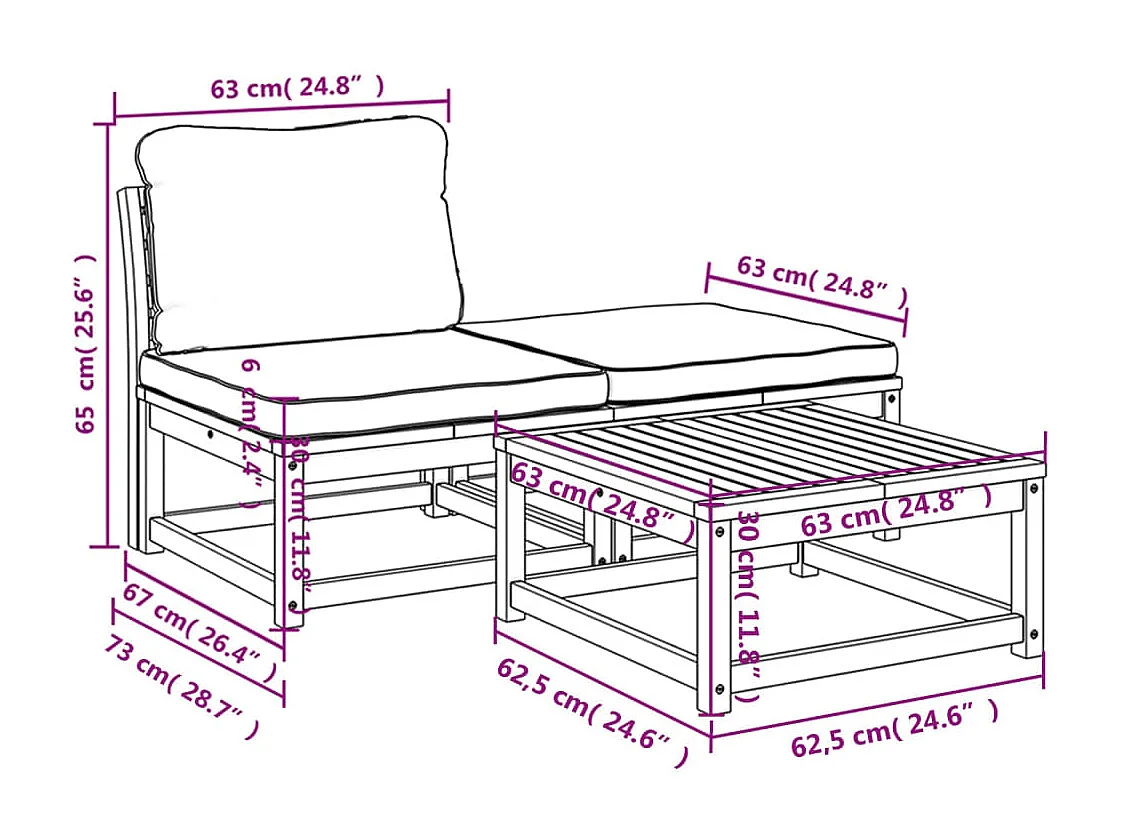 Salon de jardin 4 pcs avec coussins Bois d'acacia solide