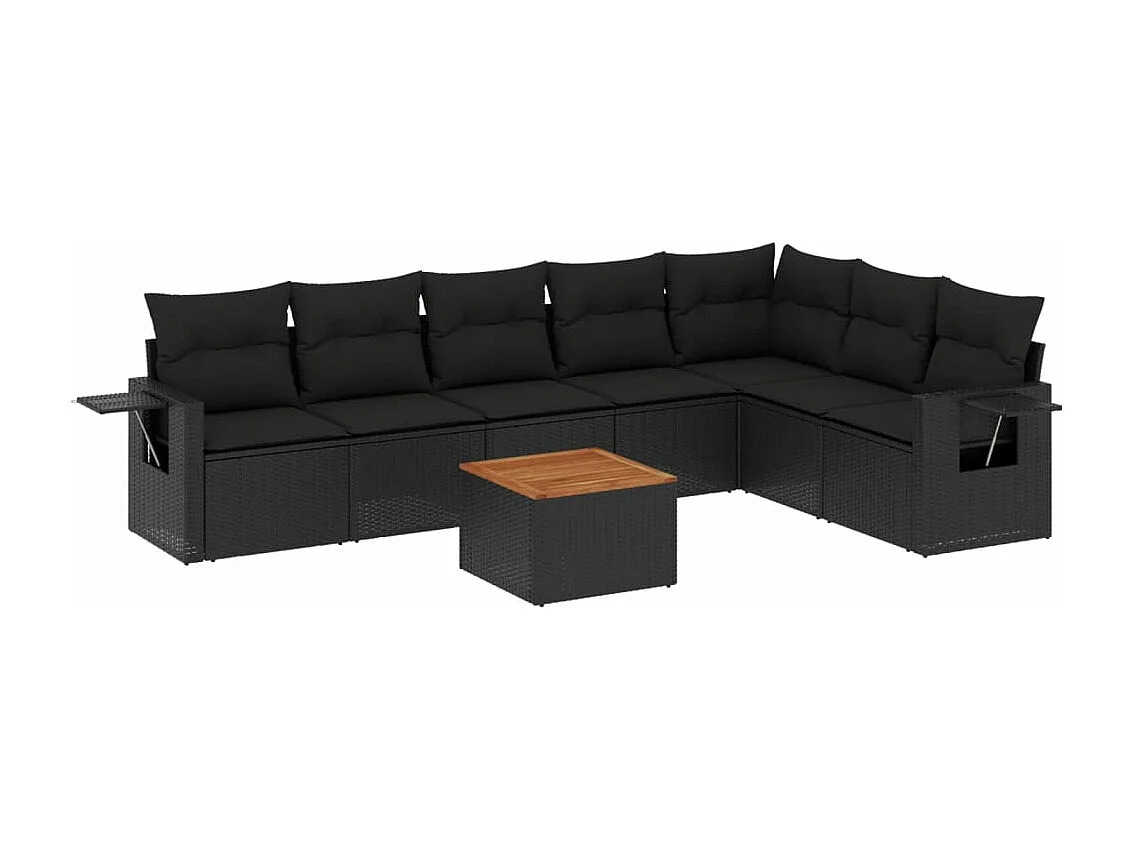 Salon de jardin 8 pcs avec coussins noir résine tressée