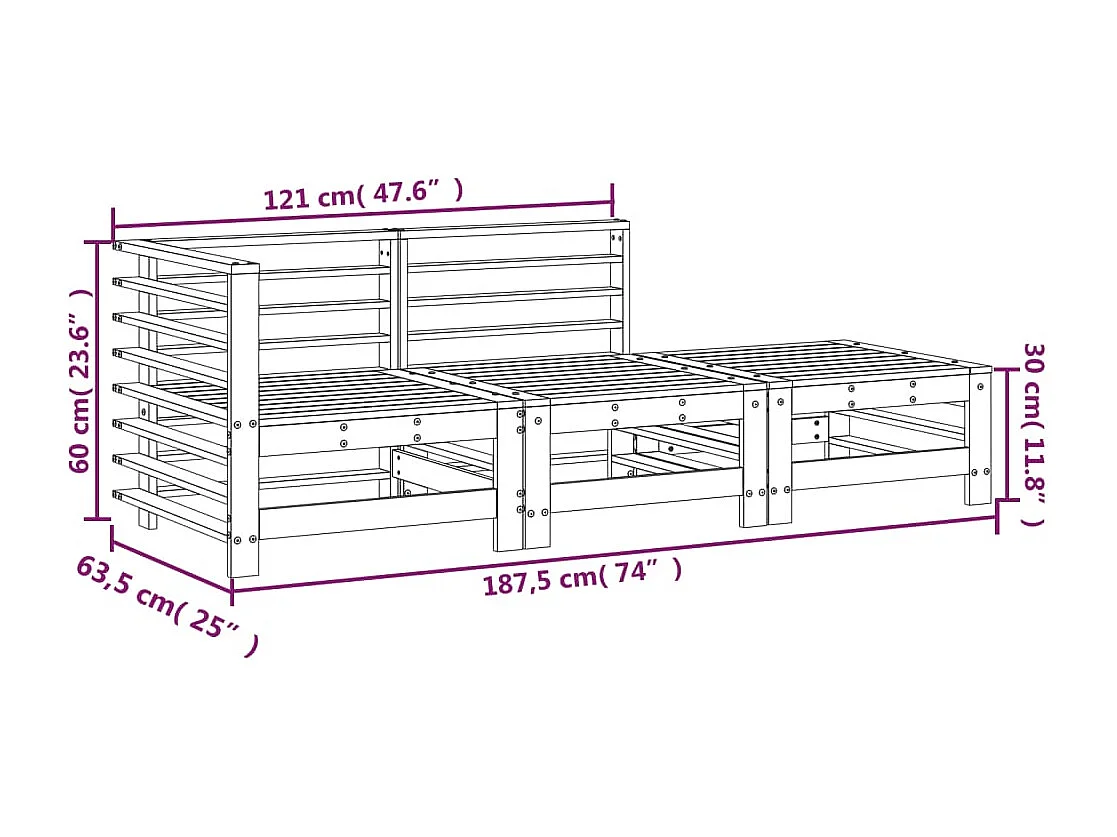 Muebles de jardín 3 piezas de madera maciza de Douglas.
