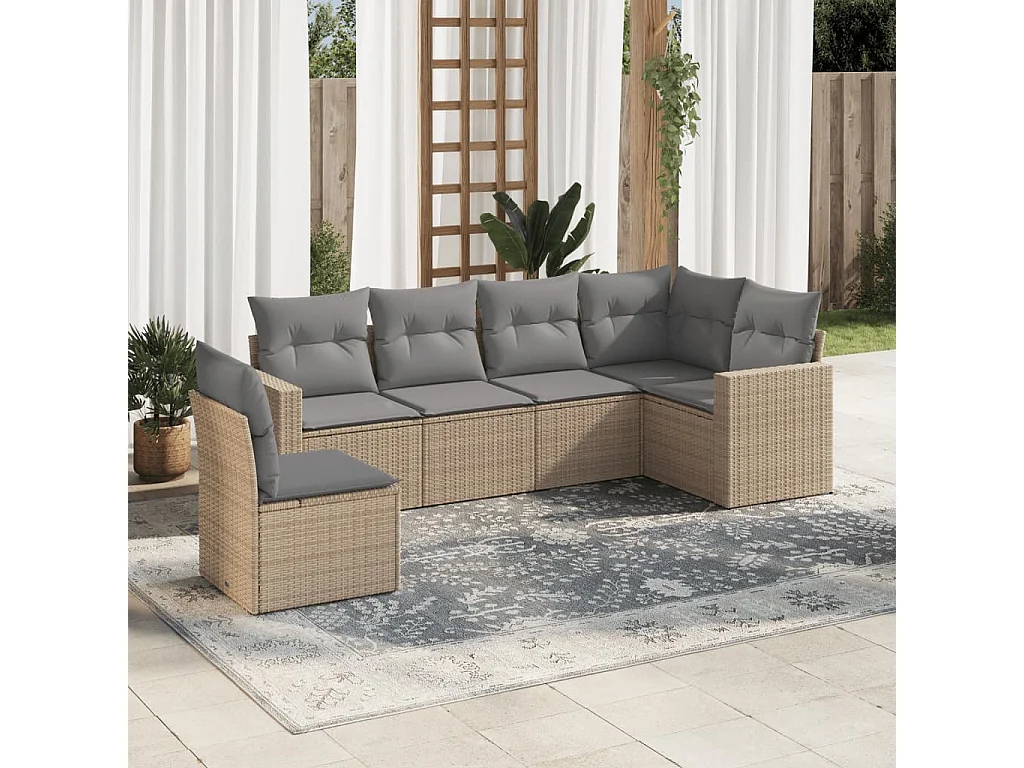 Salon de jardin avec coussins 6 pcs beige résine tressée