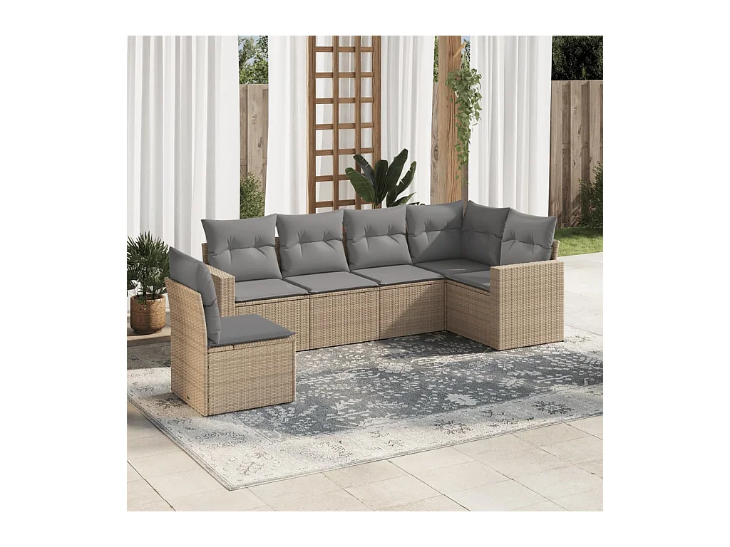 Gartenmöbel mit Kissen 6 Stück beige geflochtenes Harz