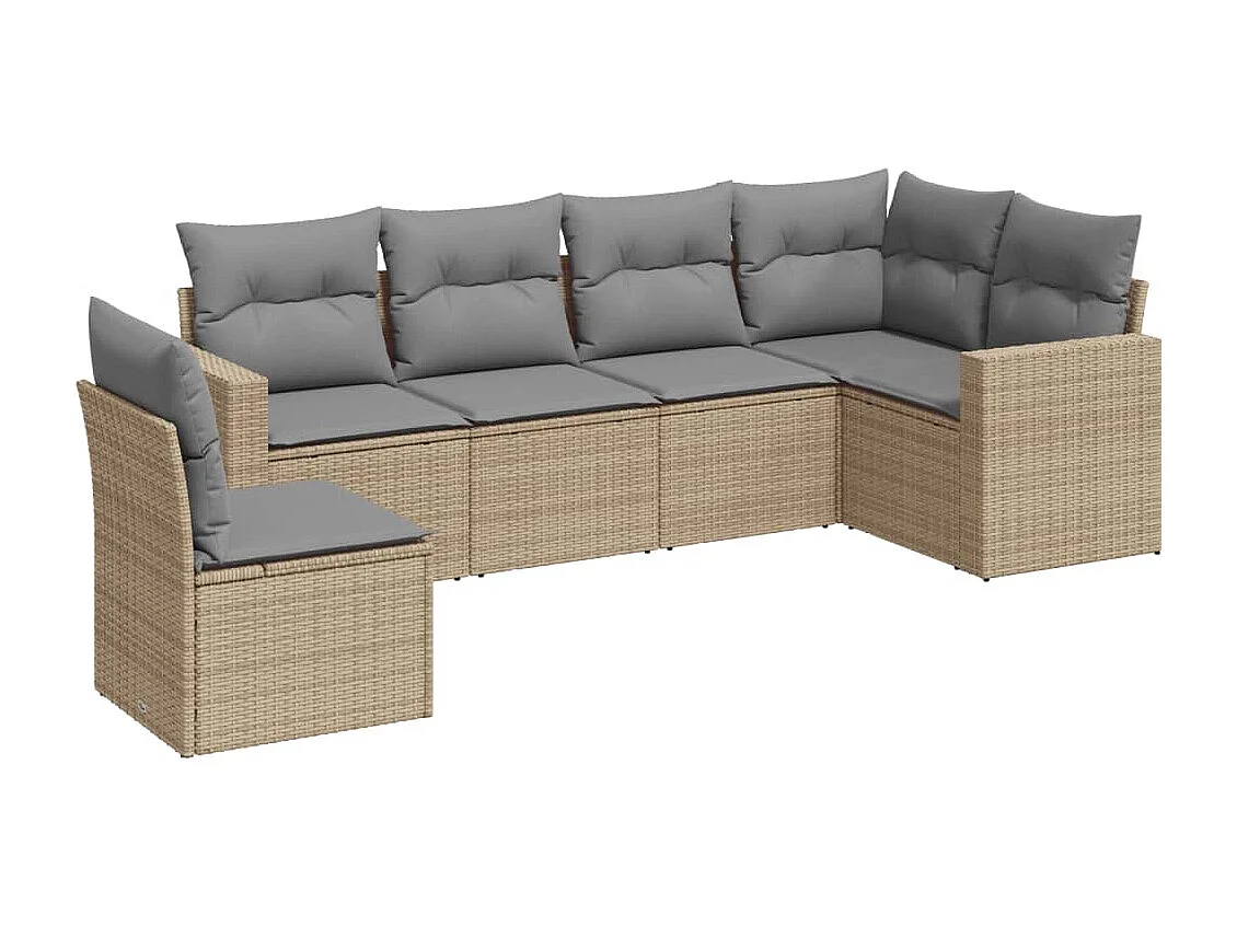 Salon de jardin avec coussins 6 pcs beige résine tressée