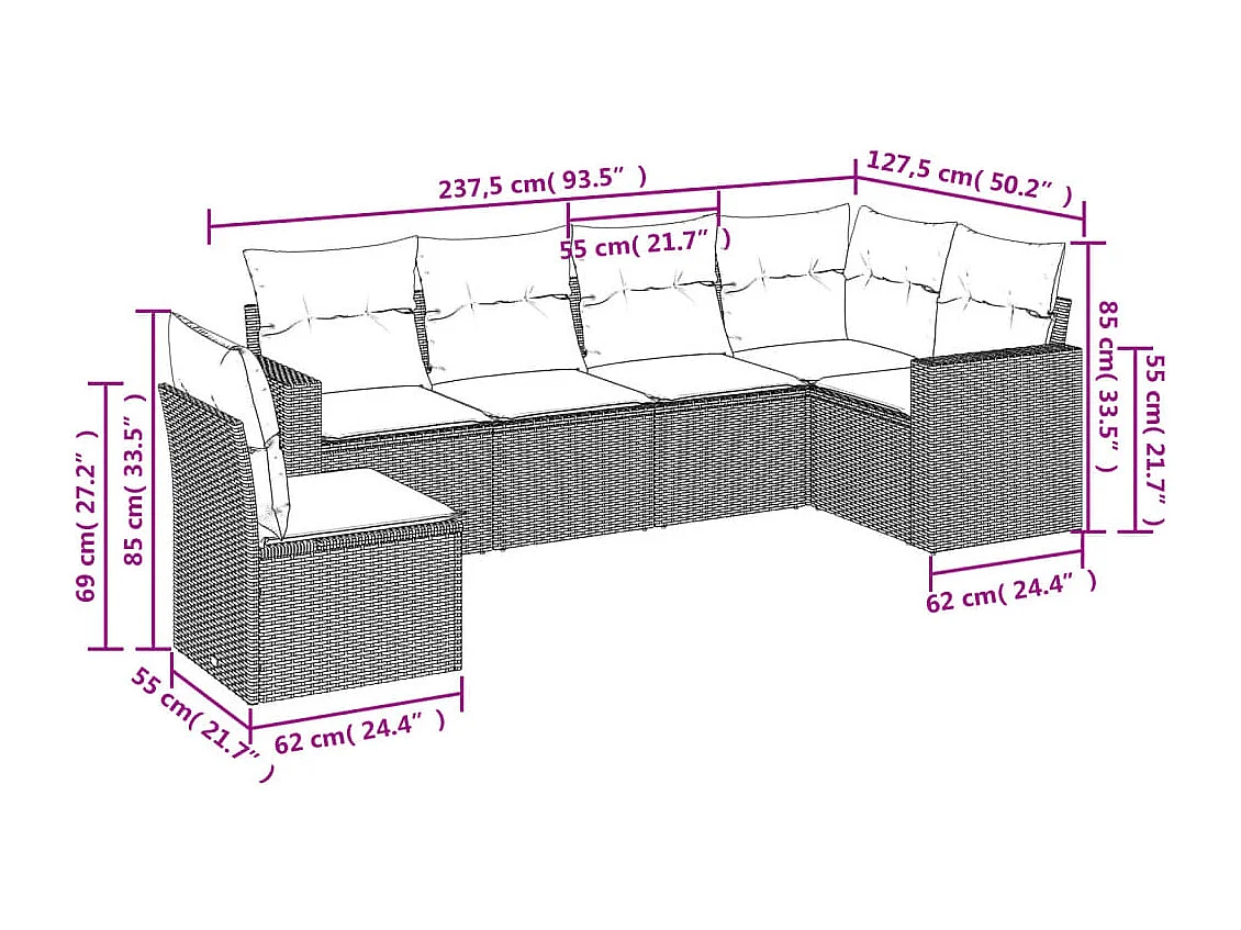 Salon de jardin avec coussins 6 pcs beige résine tressée