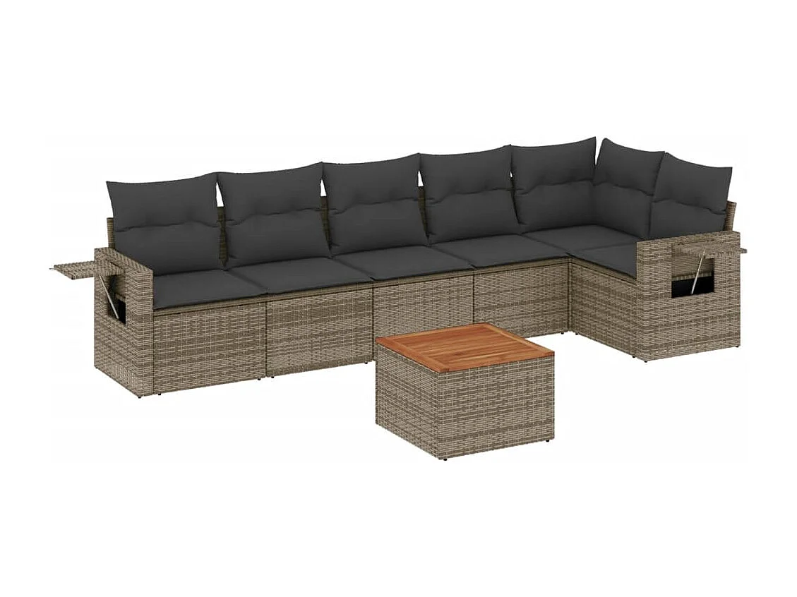 Tuinmeubelen met kussens 7 stuks grijs geweven hars