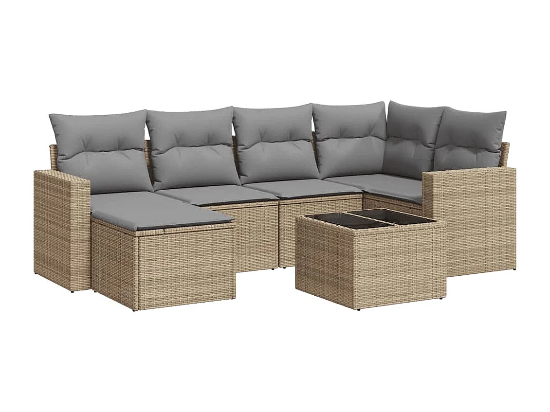 Mobile da giardino con cuscini 7 pz in resina intrecciata beige