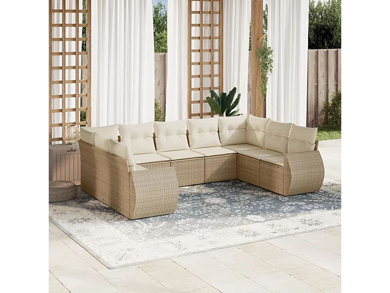 Muebles de jardín con cojines 9 piezas resina tejida beige