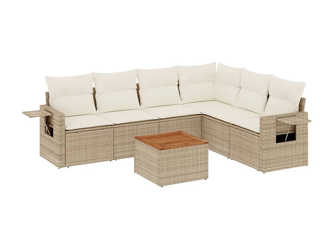 Salon de jardin avec coussins 7 pcs beige résine tressée