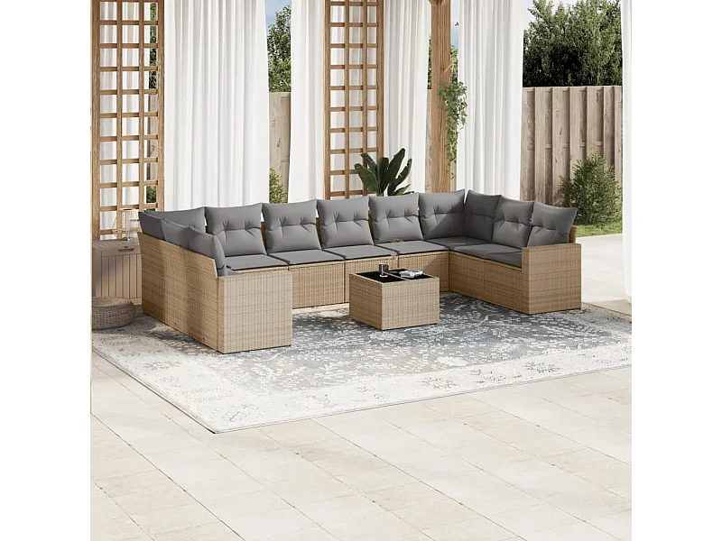 Mobili da giardino 11 pezzi con cuscini in resina intrecciata beige